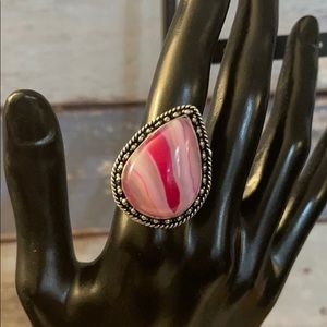 Sterling silver pink agate gemstone ring.Size 7.75